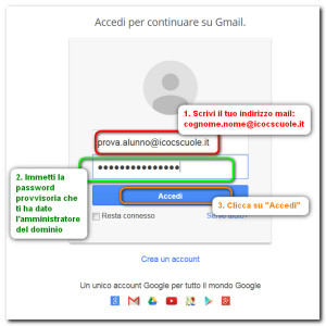 Entra all'accredito google con le tue credenziali
